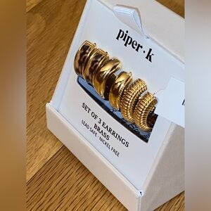 Piper K Gold Brown Tortoise Earrings Set of 3 pairs nickel free stocking stuffer